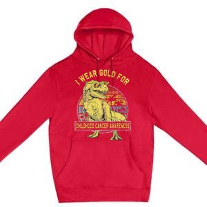 I Wear Gold For Childhood Cancer Awareness Dinosaur Premium Pullover Hoodie