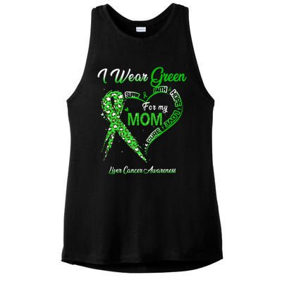 I Wear Green For My Mom Liver Cancer Awareness Green Ribbon Ladies PosiCharge Tri-Blend Wicking Tank