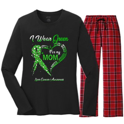 I Wear Green For My Mom Liver Cancer Awareness Green Ribbon Women's Long Sleeve Flannel Pajama Set 