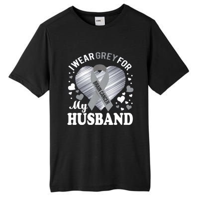 I Wear Grey For My Husband Cute Gift Brain Cancer Awareness Meaningful Gift Tall Fusion ChromaSoft Performance T-Shirt