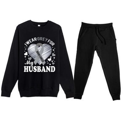 I Wear Grey For My Husband Cute Gift Brain Cancer Awareness Meaningful Gift Premium Crewneck Sweatsuit Set