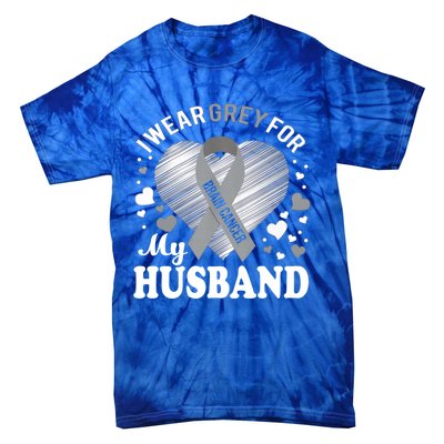 I Wear Grey For My Husband Cute Gift Brain Cancer Awareness Meaningful Gift Tie-Dye T-Shirt