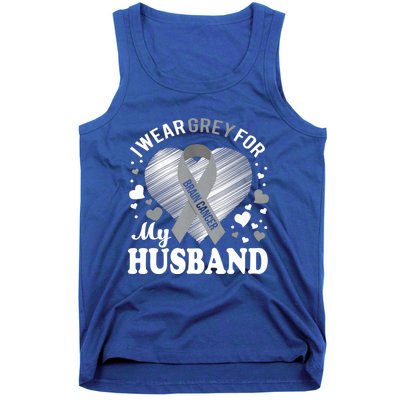 I Wear Grey For My Husband Cute Gift Brain Cancer Awareness Meaningful Gift Tank Top