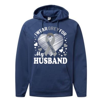 I Wear Grey For My Husband Cute Gift Brain Cancer Awareness Meaningful Gift Performance Fleece Hoodie