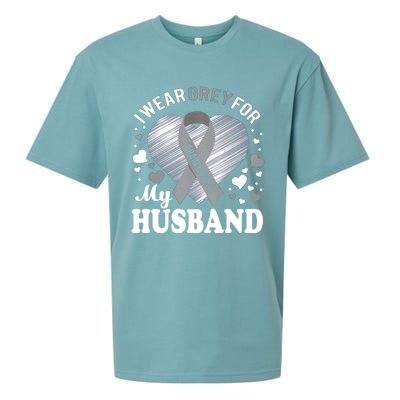 I Wear Grey For My Husband Cute Gift Brain Cancer Awareness Meaningful Gift Sueded Cloud Jersey T-Shirt