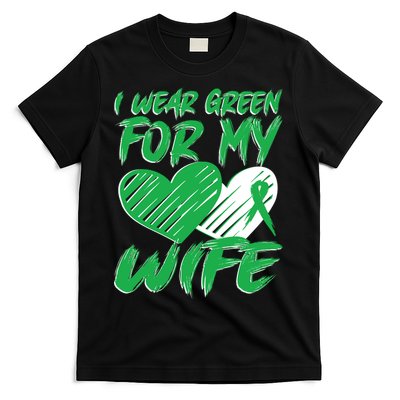 I Wear Green For My Wife Mental Health Awareness Ribbon Heart T-Shirt