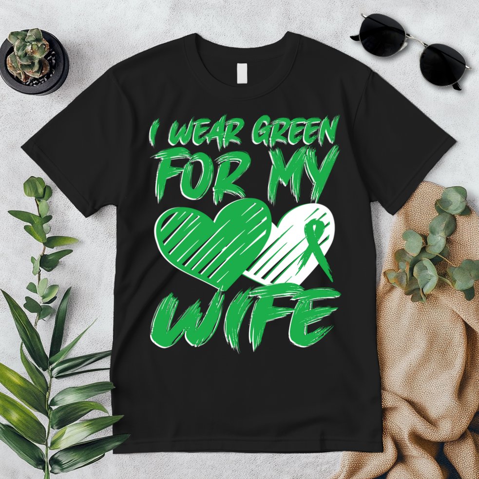 I Wear Green For My Wife Mental Health Awareness Ribbon Heart Premium T-Shirt