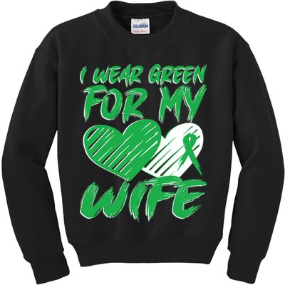 I Wear Green For My Wife Mental Health Awareness Ribbon Heart Kids Sweatshirt