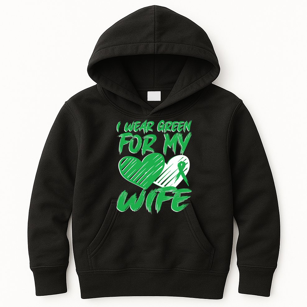 I Wear Green For My Wife Mental Health Awareness Ribbon Heart Kids Hoodie