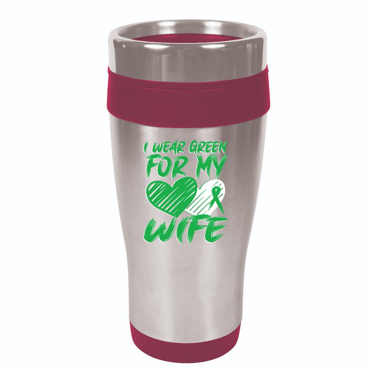 I Wear Green For My Wife Mental Health Awareness Ribbon Heart 16oz Travel Tumbler
