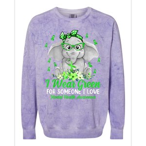 I Wear Green For Mental Health Awareness Ribbon Elephant Colorblast Crewneck Sweatshirt