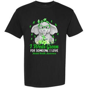 I Wear Green For Mental Health Awareness Ribbon Elephant Garment-Dyed Heavyweight T-Shirt