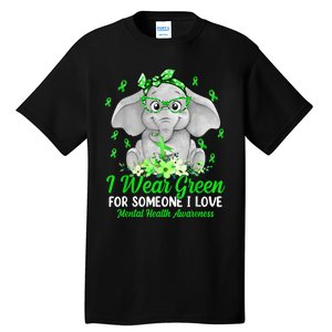 I Wear Green For Mental Health Awareness Ribbon Elephant Tall T-Shirt