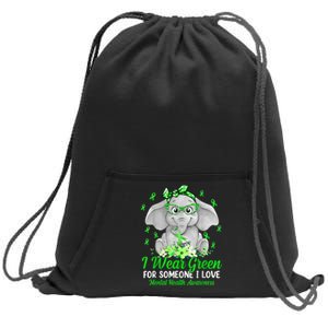 I Wear Green For Mental Health Awareness Ribbon Elephant Sweatshirt Cinch Pack Bag