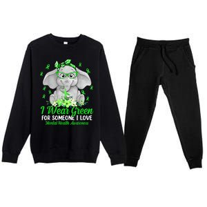 I Wear Green For Mental Health Awareness Ribbon Elephant Premium Crewneck Sweatsuit Set