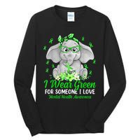 I Wear Green For Mental Health Awareness Ribbon Elephant Tall Long Sleeve T-Shirt