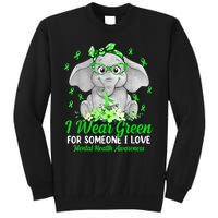 I Wear Green For Mental Health Awareness Ribbon Elephant Tall Sweatshirt