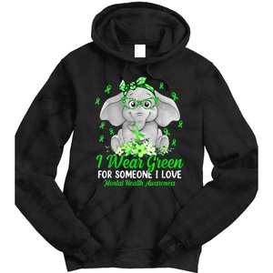 I Wear Green For Mental Health Awareness Ribbon Elephant Tie Dye Hoodie