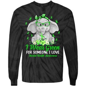 I Wear Green For Mental Health Awareness Ribbon Elephant Tie-Dye Long Sleeve Shirt