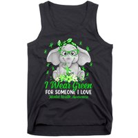 I Wear Green For Mental Health Awareness Ribbon Elephant Tank Top