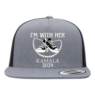 IM With Her Kamala Chucks And Pearls Election 2024 Flat Bill Trucker Hat