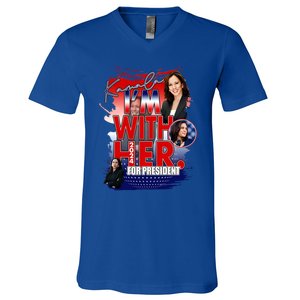 IM With Her Kamala For President Less Cat Lady Kamala Gift V-Neck T-Shirt