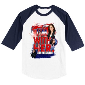 IM With Her Kamala For President Less Cat Lady Kamala Gift Baseball Sleeve Shirt