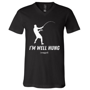 I'm well hung funny fishing graphic design V-Neck T-Shirt