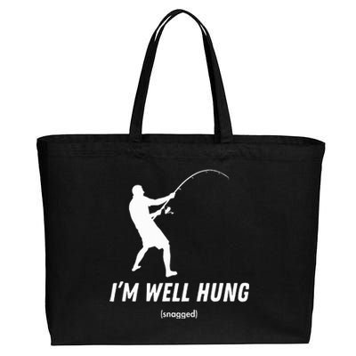 I'm well hung funny fishing graphic design Cotton Canvas Jumbo Tote