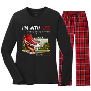 IM With Her Chucks & Pearls Kamala 2024 Women's Long Sleeve Flannel Pajama Set 