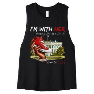 IM With Her Chucks & Pearls Kamala 2024 Women's Racerback Cropped Tank