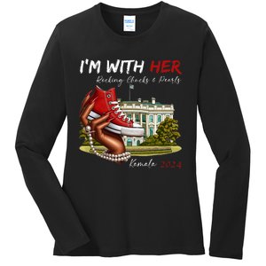 IM With Her Chucks & Pearls Kamala 2024 Ladies Long Sleeve Shirt