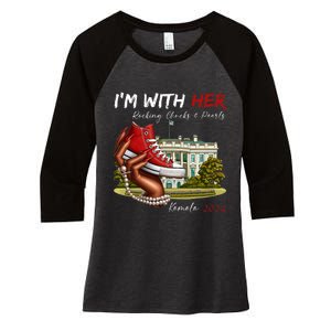 IM With Her Chucks & Pearls Kamala 2024 Women's Tri-Blend 3/4-Sleeve Raglan Shirt