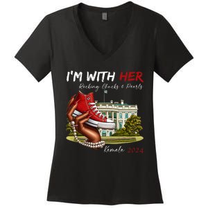 IM With Her Chucks & Pearls Kamala 2024 Women's V-Neck T-Shirt