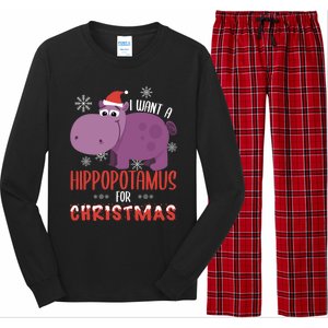 I Want Hippopotamus For Christmas Xmas Hippo Lover Gift Great Gift Long Sleeve Pajama Set