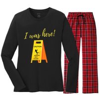 I Was Here Wet Floor Sign Funny Janitor Custodian Cleaner Women's Long Sleeve Flannel Pajama Set 