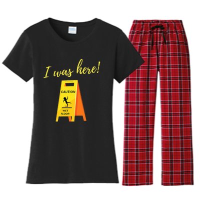 I Was Here Wet Floor Sign Funny Janitor Custodian Cleaner Women's Flannel Pajama Set