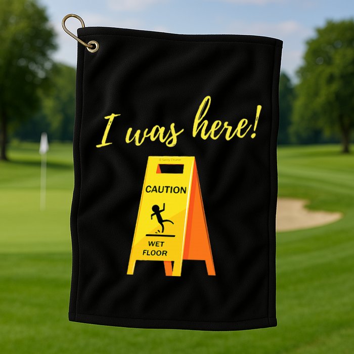 I Was Here Wet Floor Sign Funny Janitor Custodian Cleaner Golf Towel