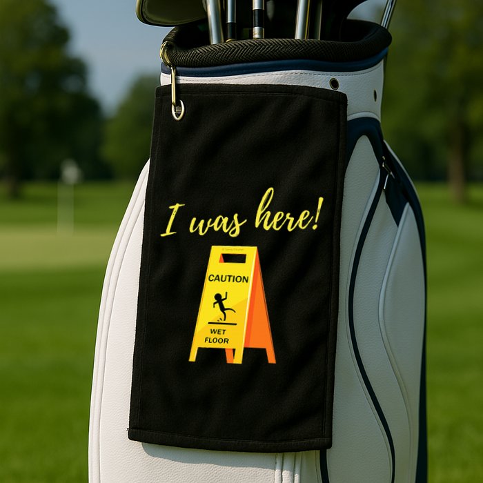 I Was Here Wet Floor Sign Funny Janitor Custodian Cleaner Golf Towel