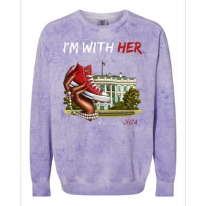 Im With Her Chucks And Pearls Kamala Harris White House 2024 Colorblast Crewneck Sweatshirt