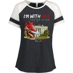 Im With Her Chucks And Pearls Kamala Harris White House 2024 Enza Ladies Jersey Colorblock Tee