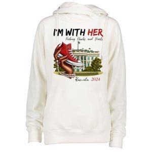 Im With Her Chucks And Pearls Kamala Harris White House 2024 Womens Funnel Neck Pullover Hood