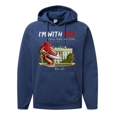 Im With Her Chucks And Pearls Kamala Harris White House 2024 Performance Fleece Hoodie