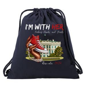 Im With Her Chucks And Pearls Kamala Harris White House 2024 Drawstring Bag