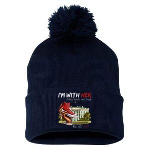 Im With Her Chucks And Pearls Kamala Harris White House 2024 Pom Pom 12in Knit Beanie