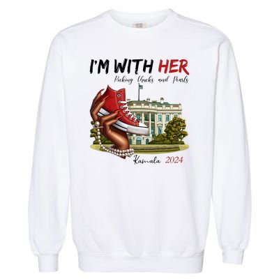 Im With Her Chucks And Pearls Kamala Harris White House 2024 Garment-Dyed Sweatshirt