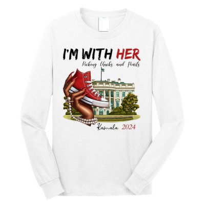 Im With Her Chucks And Pearls Kamala Harris White House 2024 Long Sleeve Shirt