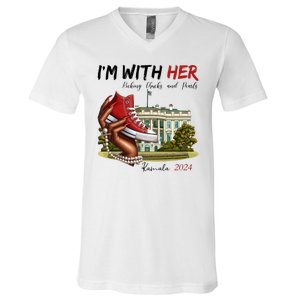 Im With Her Chucks And Pearls Kamala Harris White House 2024 V-Neck T-Shirt