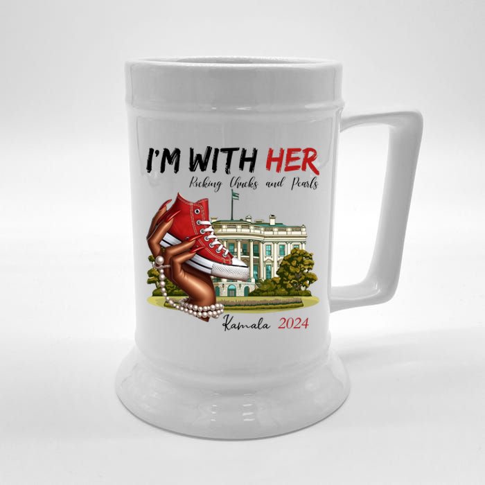 Im With Her Chucks And Pearls Kamala Harris White House 2024 Beer Stein