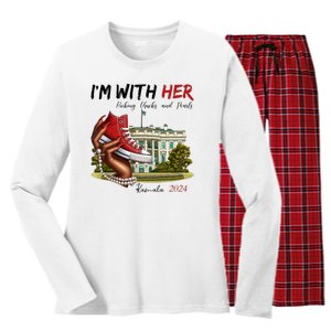 Im With Her Chucks And Pearls Kamala Harris White House 2024 Women's Long Sleeve Flannel Pajama Set 